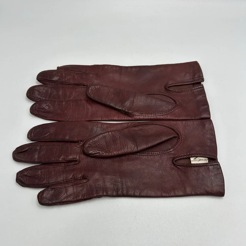 Vintage Etienne Aigner Burgundy Leather Gloves Women Size 7 Italy Horseshoe Logo